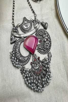 Oxidized silver fusion pendant||lotus peacock motif jewelry||festival wedding 2