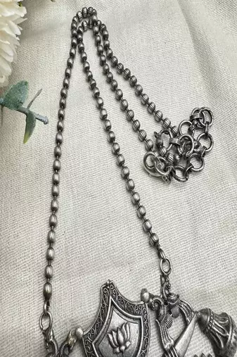 Oxidized silver fusion pendant||lotus peacock motif jewelry||festival wedding