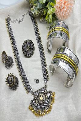 Dual tone oxidized silver jewelry set || indian tribal haram necklace set || boho statement jewelry combo 2