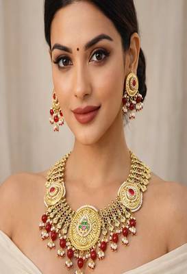 Indian kundan jadau bridal necklace set|| rajwadi jalebi gold statement choker 1