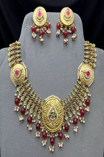 Indian kundan jadau bridal necklace set|| rajwadi jalebi gold statement choker
