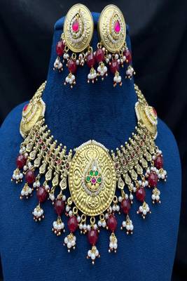 Indian kundan jadau bridal necklace set|| rajwadi jalebi gold statement choker 5