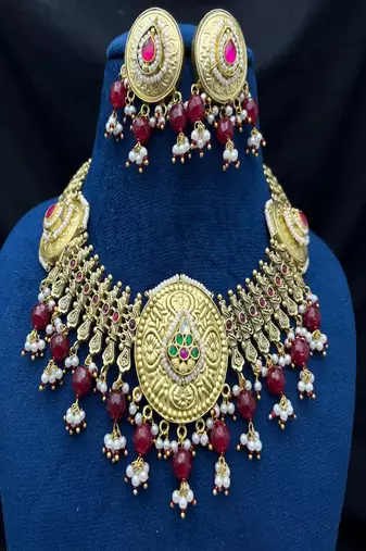 Indian kundan jadau bridal necklace set|| rajwadi jalebi gold statement choker