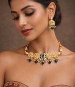 Rajwadi rajasthani choker necklace set||green doublet stone kundan bridal jewelry