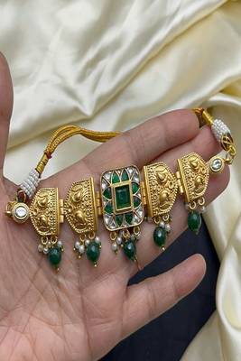 Rajwadi rajasthani choker necklace set||green doublet stone kundan bridal jewelry 4