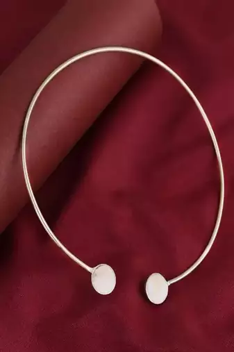 Minimalist gold brass hasli choker necklace with mother of pearl stones||open front neck cuff collar
