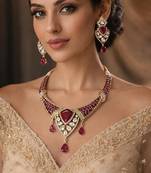 Victorian polki kundan necklace set ruby red | indian bridal gold choker jewelry