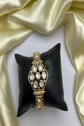 Gold plated kundan openable kada bracelet | indian bridal cuff bangle