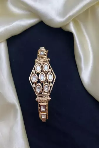 Gold plated kundan openable kada bracelet | indian bridal cuff bangle