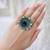 Oxidized peacock feather statement ring | adjustable indian boho cocktail ring