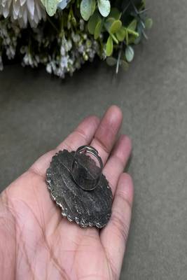 Oxidized peacock feather statement ring | adjustable indian boho cocktail ring 4