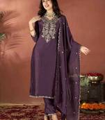 Dark-wine embroidered vichitra silk zari work ethnic-kurtis