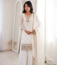 White Color crunchy Silk Multi thread Work Party Wear Salwar Suit