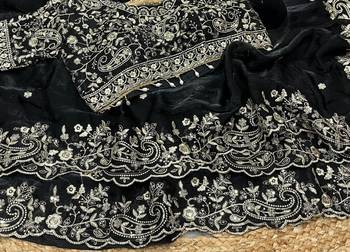 Black Color Gold Beeds Work With Cut work Border art silk saree 2