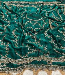 Emerald Color Gold Beeds Work With Cut work Border art silk saree
