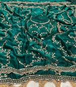 Emerald Color Gold Beeds Work With Cut work Border Silk Saree