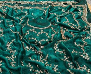 Emerald Color Gold Beeds Work With Cut work Border art silk saree 2