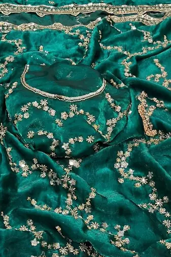 Emerald Color Gold Beeds Work With Cut work Border art silk saree