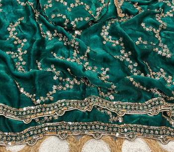 Emerald Color Gold Beeds Work With Cut work Border art silk saree 3