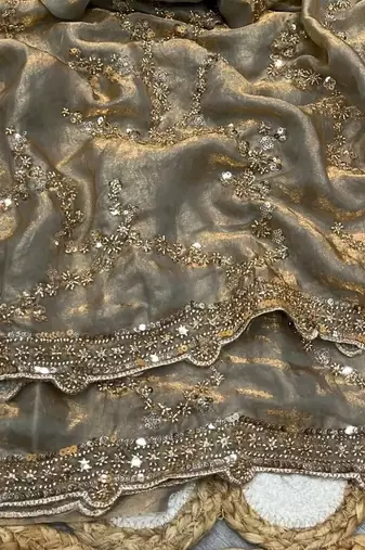 Gray Color Gold Beeds Work With Cut work Border art silk saree