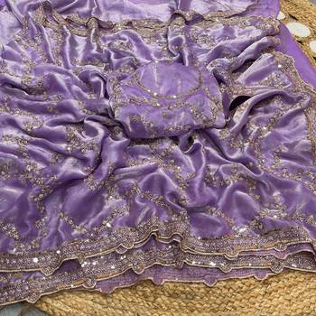 Lavender Color Gold Beeds Work With Cut work Border art silk saree 1
