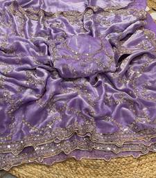 Lavender Color Gold Beeds Work With Cut work Border art silk saree