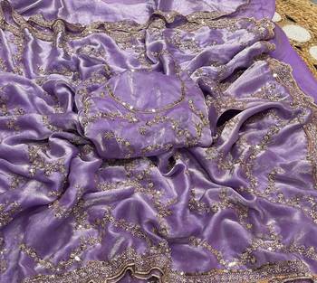 Lavender Color Gold Beeds Work With Cut work Border art silk saree 2