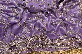Lavender Color Gold Beeds Work With Cut work Border art silk saree 3
