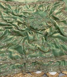Light Sea-Green Color Gold Beeds Work With Cut work Border art silk saree