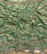 Light Sea-Green Color Gold Beeds Work With Cut work Border Silk Saree