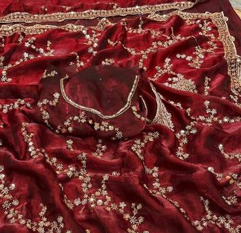 Maroon Color Gold Beeds Work With Cut work Border art silk saree 1