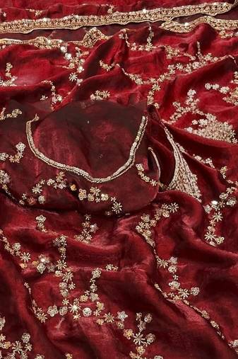 Maroon Color Gold Beeds Work With Cut work Border Silk Saree