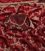 Maroon Color Gold Beeds Work With Cut work Border Silk Saree