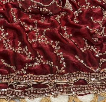 Maroon Color Gold Beeds Work With Cut work Border art silk saree 2