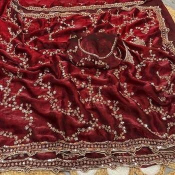 Maroon Color Gold Beeds Work With Cut work Border art silk saree 3