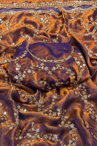 mustard Color Gold Beeds Work With Cut work Border Silk Saree