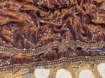 mustard Color Gold Beeds Work With Cut work Border art silk saree 2
