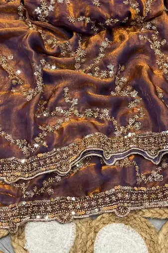 mustard Color Gold Beeds Work With Cut work Border art silk saree