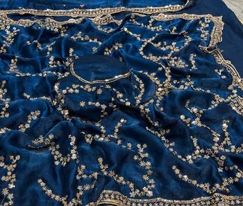 Nevy Blue Color Gold Beeds Work With Cut work Border art silk saree 1