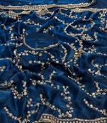 Nevy Blue Color Gold Beeds Work With Cut work Border Silk Saree