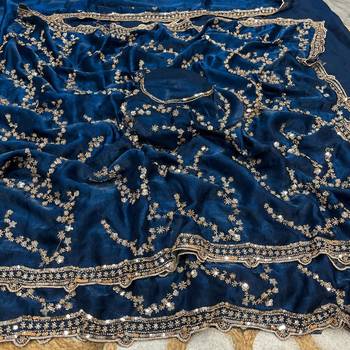 Nevy Blue Color Gold Beeds Work With Cut work Border art silk saree 2