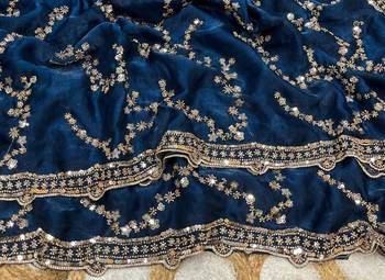 Nevy Blue Color Gold Beeds Work With Cut work Border art silk saree 3