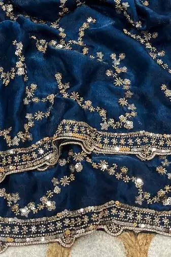 Nevy Blue Color Gold Beeds Work With Cut work Border art silk saree