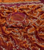 Orange Color Gold Beeds Work With Cut work Border Silk Saree
