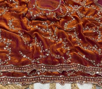 Orange Color Gold Beeds Work With Cut work Border art silk saree 2