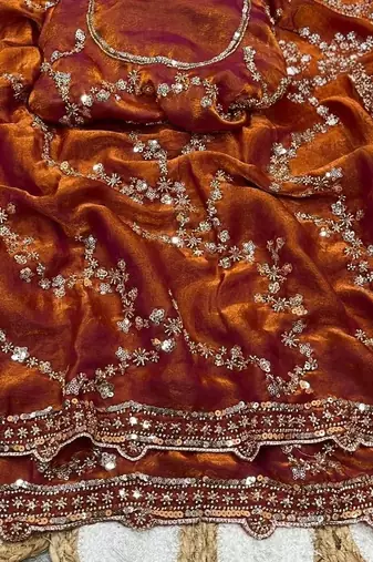 Orange Color Gold Beeds Work With Cut work Border art silk saree