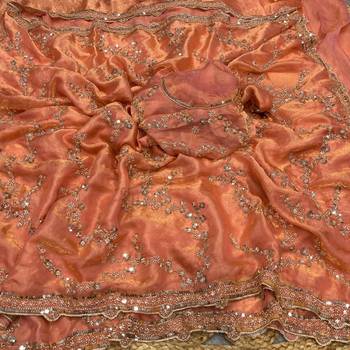 Peach Color Gold Beeds Work With Cut work Border art silk saree 1