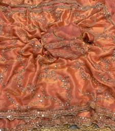 Peach Color Gold Beeds Work With Cut work Border art silk saree