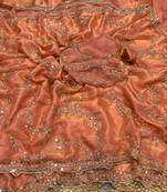 Peach Color Gold Beeds Work With Cut work Border Silk Saree