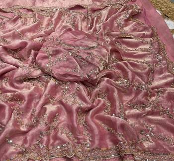 Pink Color Gold Beeds Work With Cut work Border art silk saree 2